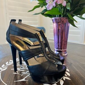 Michael Kors Black Berkley Platform Heels with Gold Accents